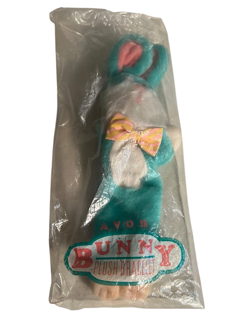 Vintage Avon Bunny Plush Bracelet Teal Green Blue Animal Toy Easter‎ Spring